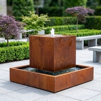Fontaines d'eau de jardin sur mesure en acier corten, table d'eau ronde extérieure et fontaine avec dimensions personnalisables