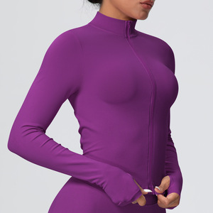 Camisetas de manga larga sin costuras, Chaquetas deportivas ajustadas para mujer, cuello alto transpirable, cremallera, chaquetas para exteriores, ropa de Yoga - Product Image 5