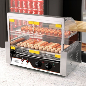 Commercial Stainless Steel Hot Dog Roller Grill Machine With Warming Shelf Electric Sausage Roller Cooker For Snack Shop - Product Image 6