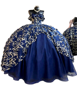 Vestido de Noche de Quinceañera con Hombros Descubiertos, Escote Corazón, Apliques Florales, Largo hasta el Suelo, para Fiesta Formal, Cintura Natural, Transpirable - Product Image 3