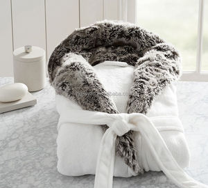 Wholesale Long <strong>Thick</strong> Bathrobe Luxury Fur Trim <strong>Dressing</strong> <strong>Gown</strong> - Product Image 6