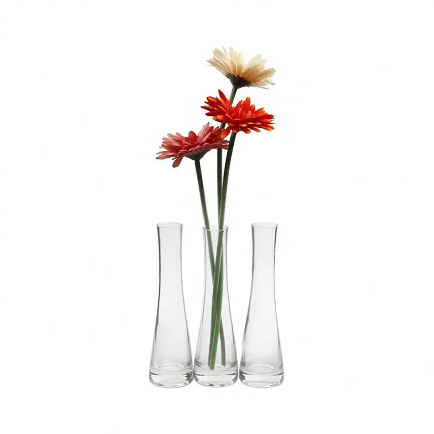New clean decoration clear one-piece glass bud vase with long thin neck crystal small bud vase in glass