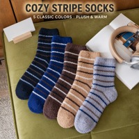 Chaussettes en tricot rayées douces et chaudes pour hommes, personnalisées OEM, épaisses, respirantes, antidérapantes, toucher duveteux, usage quotidien