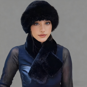 Kadın kış Rex tavşan kürk örme kulak kap ve uzun eşarp Set rahat şapka ve eldiven - Product Image 1