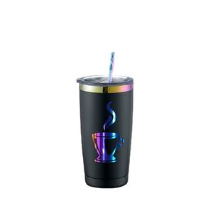 Vaso Personalizado de Acero Inoxidable con Recubrimiento en Polvo y Base Plateada Arcoíris de 20 oz, con Pajita, Grabable con Láser, Chapado en Oro - Product Image 3