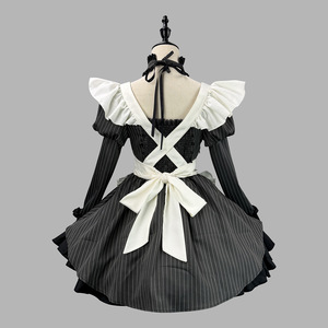 Striped Japanese Style Puff Sleeve Maid Outfit Cosplay Costume Game Anime Role Playing Dress Winter 2025 - Product Image 3