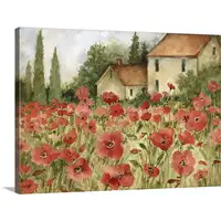 Grosir Pondok Tuscan Poppy Pemandangan Impresionis Lukisan Cetak Di Kanvas Seni Dinding untuk Rumah Koridor Ruang Tamu Dekorasi
