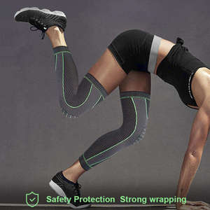 Rodillera de compresión larga de nailon reforzada con correa para artritis, gimnasio, baloncesto, correr, deportes - Soporte de rodilla - Product Image 5