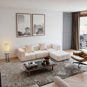 Divano Modulare <span class=keywords><strong>a</strong></span> Forma di L Senza Struttura, Stile Crema, Compresso Sottovuoto per Piccoli Spazi, Divano in Spugna Compressa per Soggiorno - Product Image 2