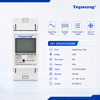 Tepsung EDU02 Meter Energi Digital kWh Satu Fasa Kelas 1.0 Arus Maksimum 80A Layar LCD Backlight Multi-Display Desain Kompak untuk