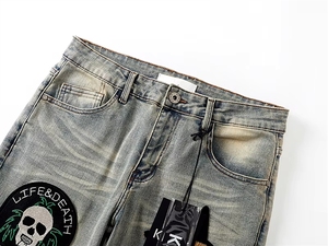 Jeans <span class=keywords><strong>Skinny</strong></span> American Hop Vintage Streetwear con Ricamo in Spugna, Abbigliamento Casual alla Moda per <span class=keywords><strong>Uomo</strong></span> KDNK - Product Image 2