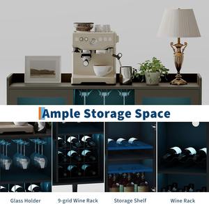 Armoire à vin moderne avec éclairage LED, armoire à liqueurs avec porte-bouteilles, porte-verres et étagères de rangement pour la maison - Product Image 3