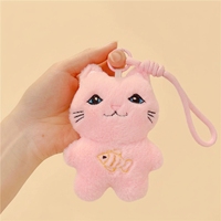 Porte-clés en peluche chat mignon avec broderie poisson, breloque de sac chaton en peluche, jouet doux, cadeau, vente en gros