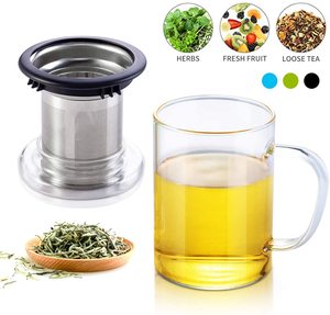 Juego de <span class=keywords><strong>Tazas</strong></span> de Vidrio de Boca Ancha Hechas a Mano con Bambú, Infusor de Té Ecológico Moderno de 350ml/450ml, de Vidrio Borosilicato de Alta Calidad - Product Image 2