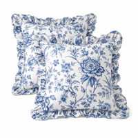 Hoshom Vintage Blumenmuster Rosen-Rüschen-Kissenbezug im Landhausstil Dekorativer Quadratischer Kissenbezug für Sofa und Heimdekoration