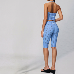 Ensemble de yoga pour femmes à pois, haut court à col halter et leggings mi-cuisses, vêtements de sport respirants, ensemble 2 pièces - Product Image 2