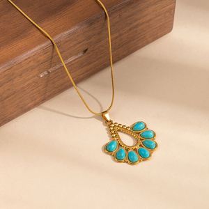 Collar De Acero Inoxidable Stainless Steel Blue Turquoise Heart <b>Titanium</b> Steel Necklace Lace Round Snake Clavicle <b>Chain</b> Necklace - Product Image 4