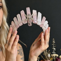 Serre-tête en Agate Naturelle avec Couronne de Cristal et Têtes de Lune, Accessoire Tendance pour Femmes, Nouveau Design, Fait Main de Qualité Supérieure