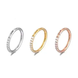 18G/16G Women's Round Earrings G23 F136 Titanium Nose Ring Hinge Clicker Open Diaphragm Nose Ring Fashion Lady Piercing Jewelry