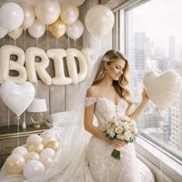 Ballons en latex blancs « BRIDE » en forme de cœur et ballons métalliques dorés – Ensemble de décorations pour enterrement de vie de jeune fille et pré-mariage
