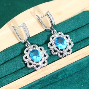 925 ensemble de bijoux en argent pour femmes bébé bleu Zircon Bracelet boucles d'oreilles collier pendentif anneau mariage ou anniversaire Date cadeau - Product Image 3