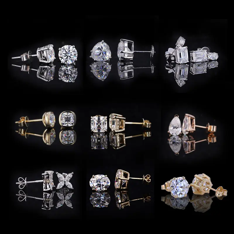 Starsgem hot sale style 10k 14k 18k solid gold 1ct 2ct 3ct Moissanite diamond Gold Stud earrings Women Fine Jewelry Earrings