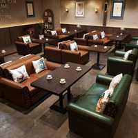 Ensemble de canapés et chaises de style rétro américain pour bar, café, restaurant occidental, avec table à manger et musique, en PU, usage commercial