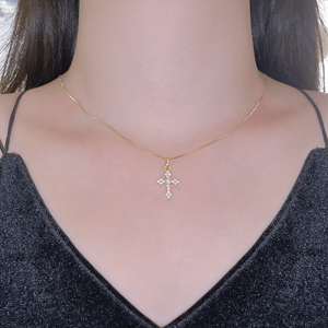 Collar con Colgante de Cruz para Mujer y Hombre, Latón Chapado en Oro de 18K, Circonita Cúbica, Joyería Religiosa Cristiana al por Mayor - Product Image 3