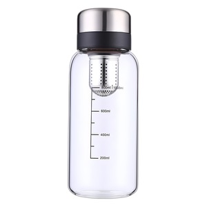 One Touch Dispensing Glass Tea Cup With Stainless Steel Lid 600Ml Travel Portable Brewing Cup Solid Color - Product Image 4