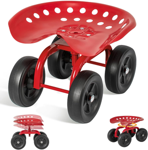 Carrito de Jardín Resistente y Ajustable con Giro de 360°, Estructura Metálica Robusta, Ideal para Jardinería y Trabajos en el Patio, Carrito de Jardín con Ruedas y Asiento - Product Image 1