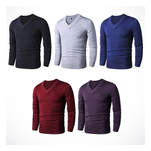 Nouvelles tendances couleur unie col en V tricot à manches longues printemps et automne OEM ODM pull tricoté pour hommes - Product Image 6