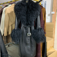 Winter Flauschige Mongolische Lange Mäntel Echte Lange Lederjacke Damen Pelzkragen Lederjacken