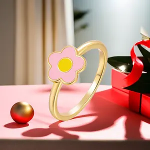 Yh perhiasan cincin pertunangan bunga multiwarna, perhiasan 925 perak 18K Enamel emas