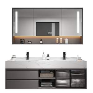 Mueble de Baño Moderno de Lujo en Negro, Madera Maciza, Tablero de Melamina, Acabado Lacado, Mueble de Baño Montado en la Pared, Incluye Cerámica - Product Image 1