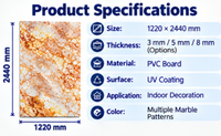 Panneau PVC UV Marbre Économique Ignifuge et Imperméable Applications Multi-Scénarios Émission de Formaldéhyde E1