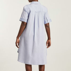 Vestido camisero de manga corta personalizado <span class=keywords><strong>para</strong></span> <span class=keywords><strong>mujer</strong></span> 100% camisas de algodón orgánico vestidos camisas con botones <span class=keywords><strong>para</strong></span> <span class=keywords><strong>Mujer</strong></span> Faldas - Product Image 5