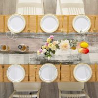 Chemin de table en lin et coton rayé gris de style rétro vintage, fabriqué en Chine, 33 cm x 183 cm, décoration de table basse pour les fêtes