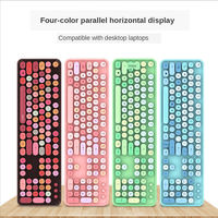 Set Keyboard dan Mouse Mini nirkabel Retro 2.4G, Set Keyboard dan Mouse kantor Game bentuk bundar 104G