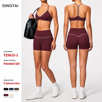 Ensemble de shorts de yoga Dingtai Color Block pour femme, taille haute, contrôle du ventre, soutien-gorge de sport, effet push-up, tenue de fitness et de gym