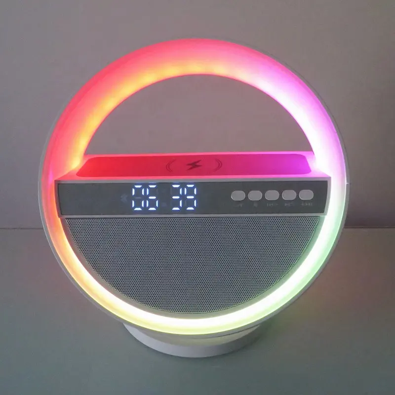 Lonvel 2024 nuovi altoparlanti digitali intelligenti di tendenza con luce LED colorata rg5 orologio altoparlante G forma atmosfera lampada da tavolo