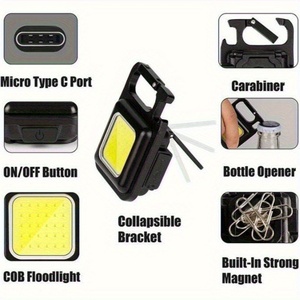 Luz de trabajo LED COB portátil, linterna magnética recargable tipo C, con abridor de botellas y mosquetón, mini reflector de emergencia - Product Image 2