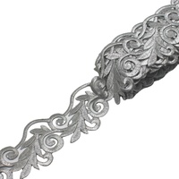 Yk294 Ruban brodé épais argent vieilli brillant, patch thermocollant en dentelle pour vêtements ethniques, costumes et robes DIY