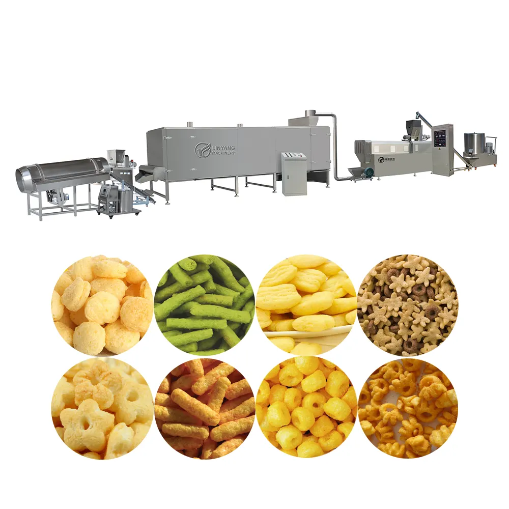 Línea de producción de alimentos para bocadillos de maíz inflado Máquina de maíz inflado de cereales de queso