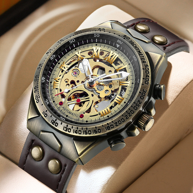 Retro Men's Fashionable Casual Bronze Automatic Mechanical Watch