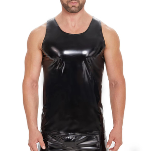 Canotte da <span class=keywords><strong>uomo</strong></span> sexy slim, modellanti, casual, in PVC lucido effetto pelle, stile muscolare, effetto bagnato, in lattice, senza maniche - Product Image 3
