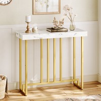 Vente en gros de table console moderne et étroite en or, table de canapé en faux marbre blanc, table de couloir pour l'entrée du foyer