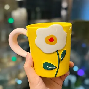 उपहार के लिए 2024 नया डिजाइन विशेष प्यारा सूर्य फूल उपहार 400 एमएल सिरेमिक मग कॉफी कप