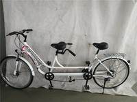 Vélo tandem 26 pouces, cadre en aluminium, vélo 2 places, hommes, femmes, adultes, fourche à suspension, freins à disque, porte-bagages arrière, vélo de loisirs à louer