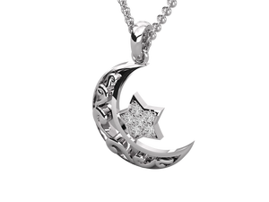 Collier pendentif pour femme en or plaqué 18 carats gravé, design de lune nouvelle, étoile polaire, lune, zircone, chaîne en corde pour fête - Product Image 4