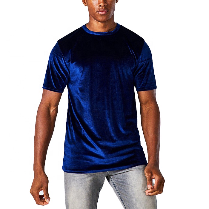 Mens Crew Neck Short Sleeve T-Shirt Soft Velvet Zip Pocket Summer Casual Tee Top